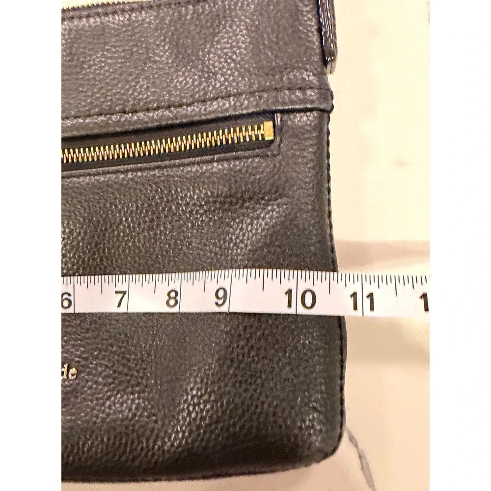 Kate Spade Black Pebbled‎ Leather Crossbody Zip Top Striped Lining